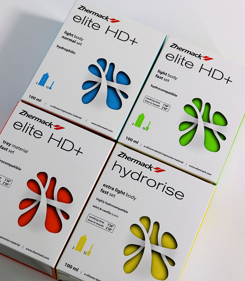 Astucci lineari Zhermack in cartoncino Zenith con fondo a scatto, realizzati da Grafica Atestina