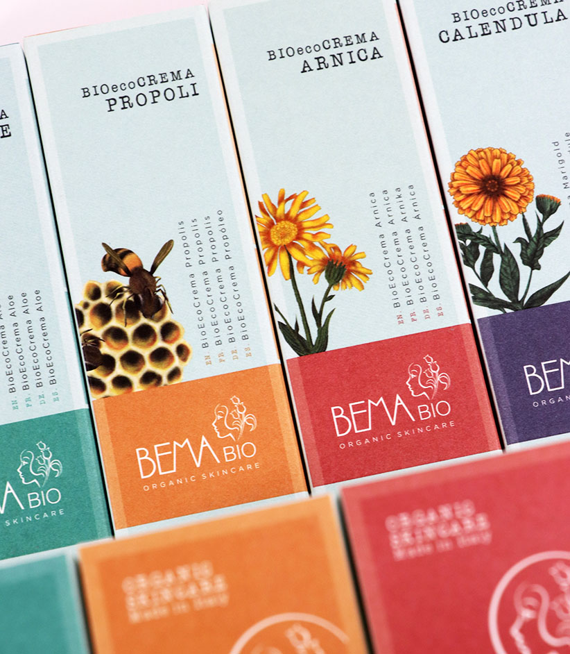 Astucci BIOecoCREMA in cartoncino naturale SolidBags FSC, realizzati da Grafica Atestina