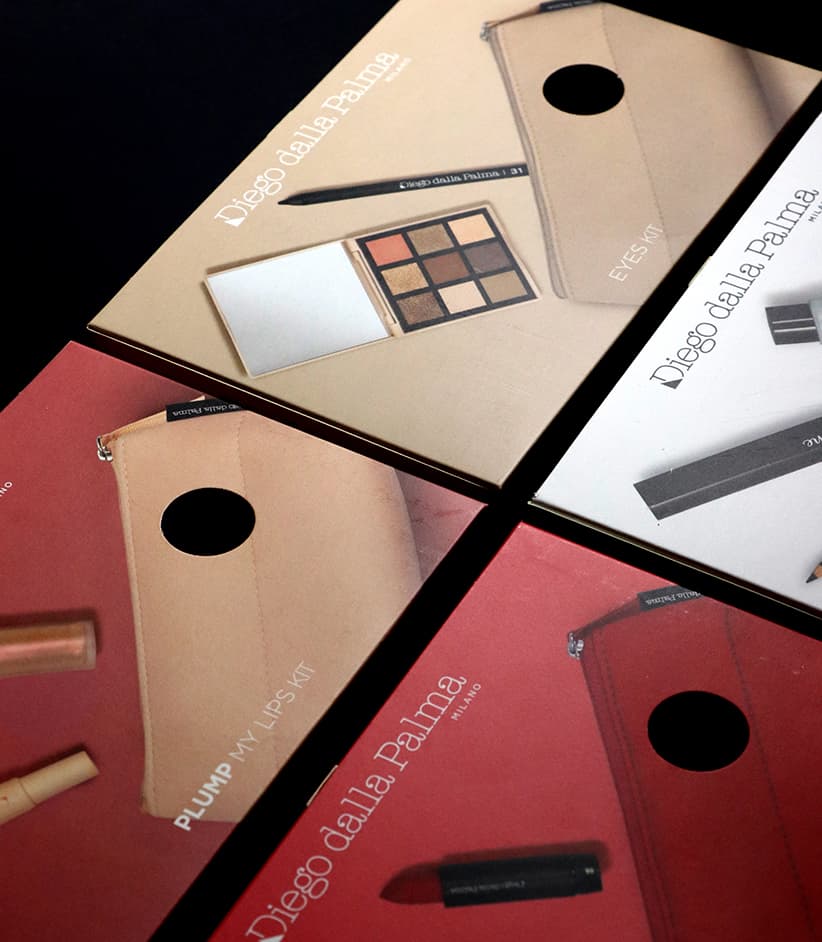 Foro per vedere e toccare il prodotto su cofanetto cosmetico Diego Dalla Palma