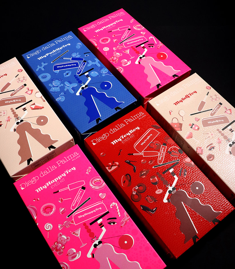 Dettaglio stampa in quadricromia e Pantone su cofanetto cosmetico Diego Dalla Palma