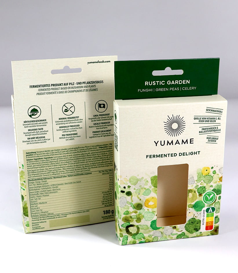Astuccio Yumame fustellato con finestra per visibilità del prodotto