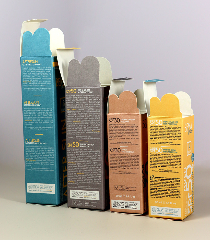Dettaglio astucci cosmetici in cartoncino Solid Board Natural FSC